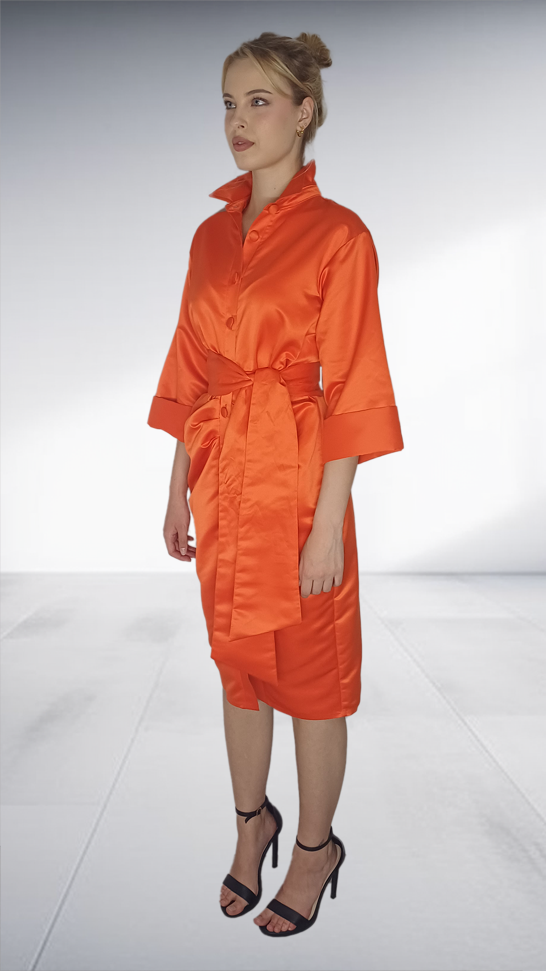 Vibrant Orange Belted Shirt Dress
