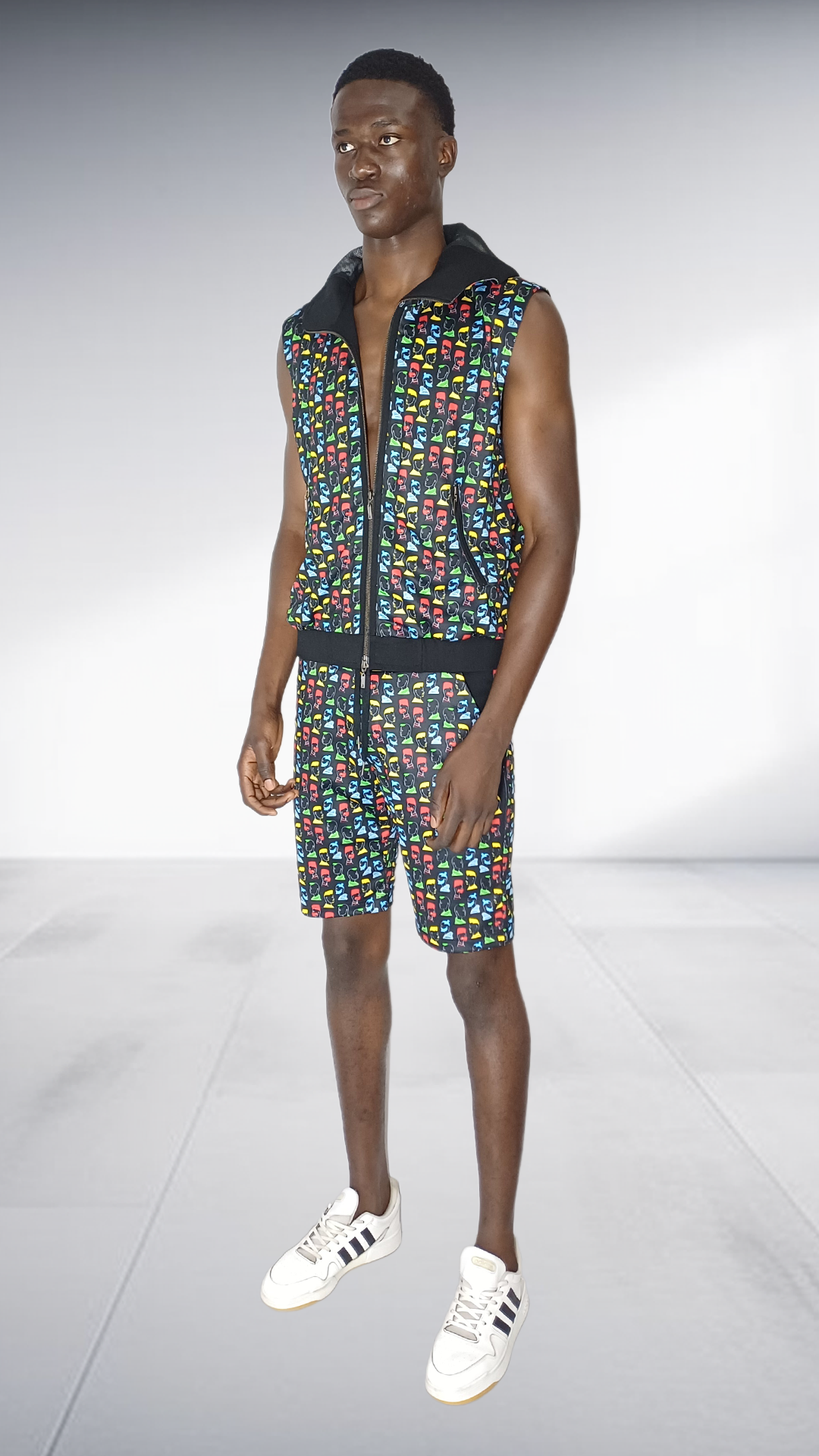 Naked Ape Multicolor Print Vest & Shorts Set - Black