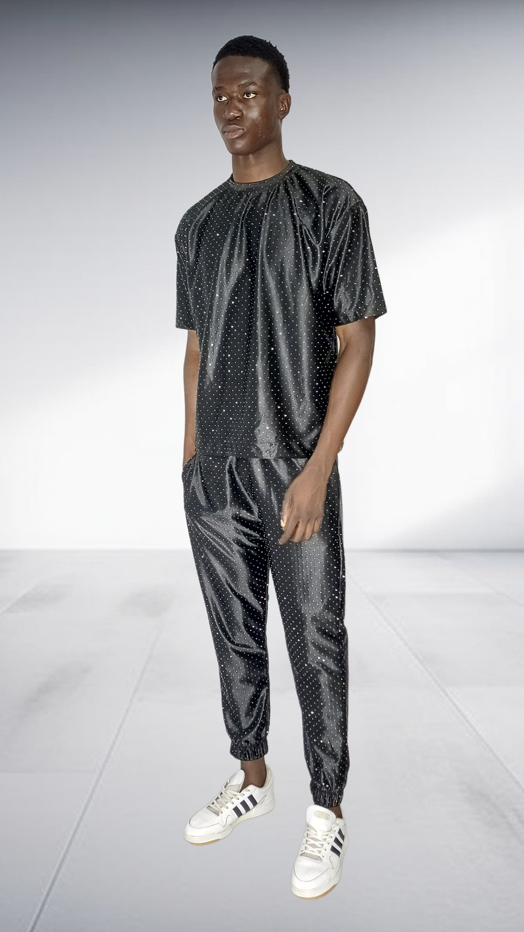 Thula Sindi Black Velvet Studded Two-Piece Set – velvet Two-Piece Set, view 2 | AfricaRise