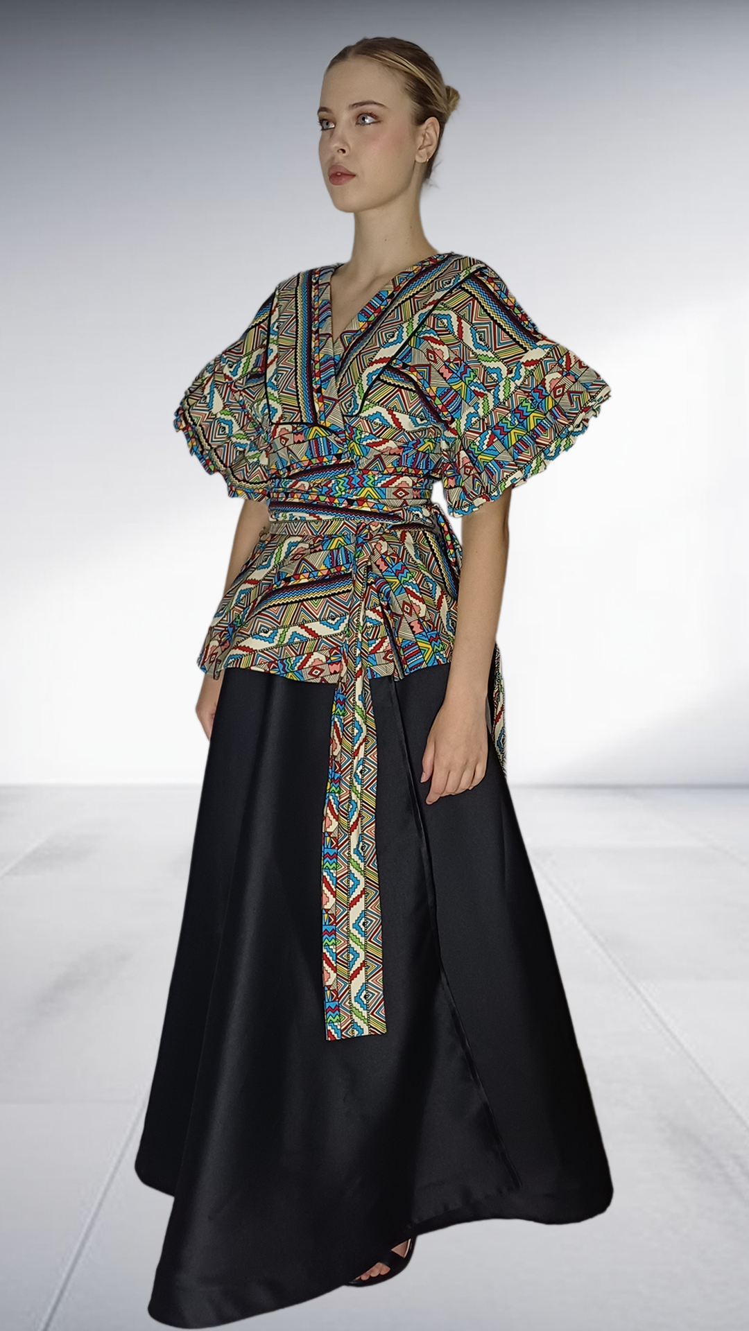 Jozsy Ndebele Print Wrap Top - Turquoise, Coral & Gold