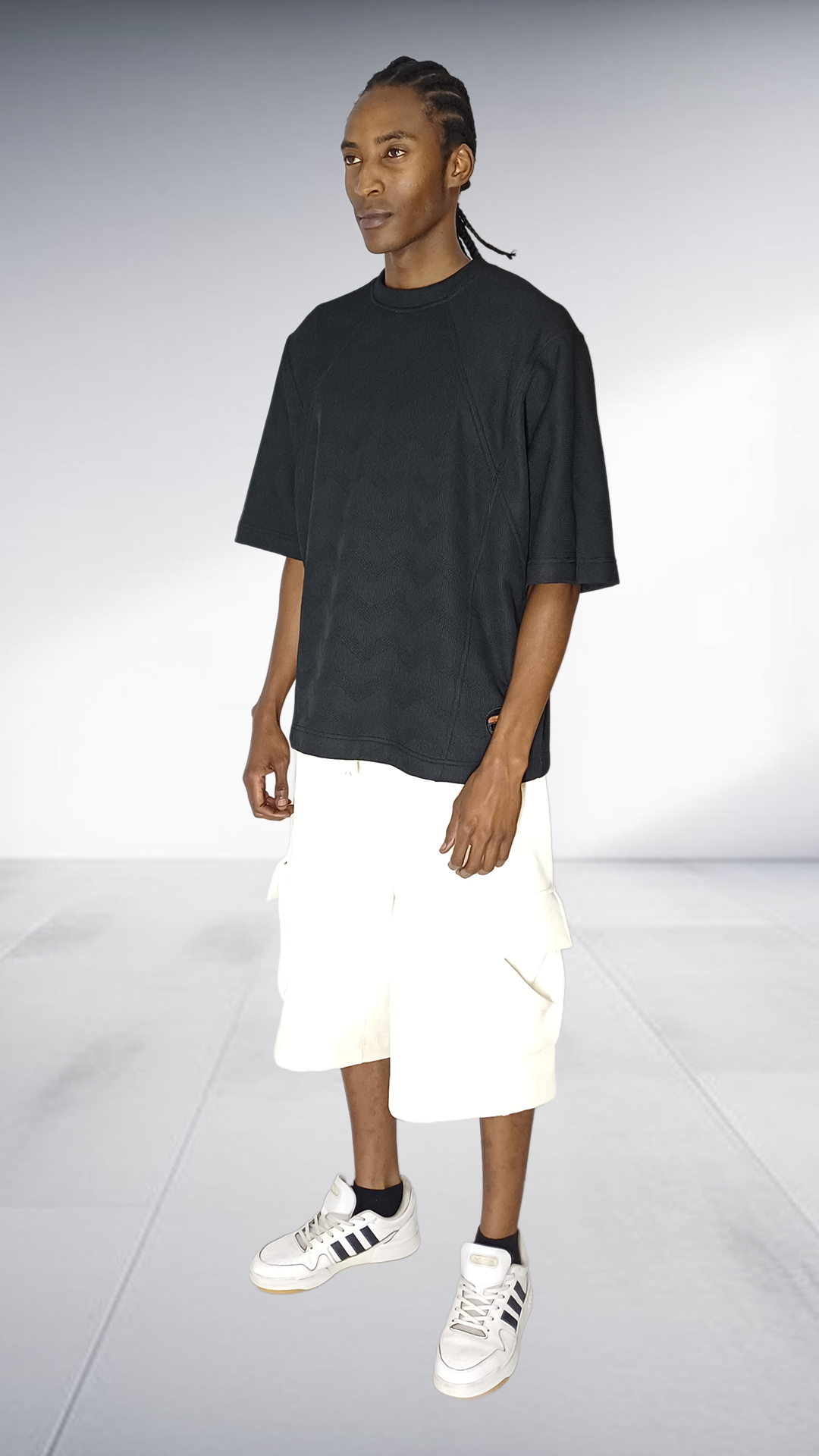 David Tlale Oversized Tee & Cargo Shorts Set - Black & Cream