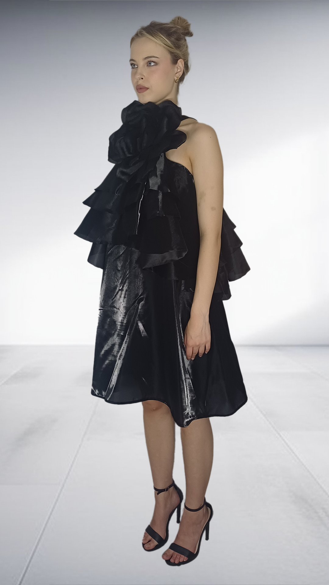 Thula Sindi - Vera Black Sculptural Asymmetric Ruffle Dress