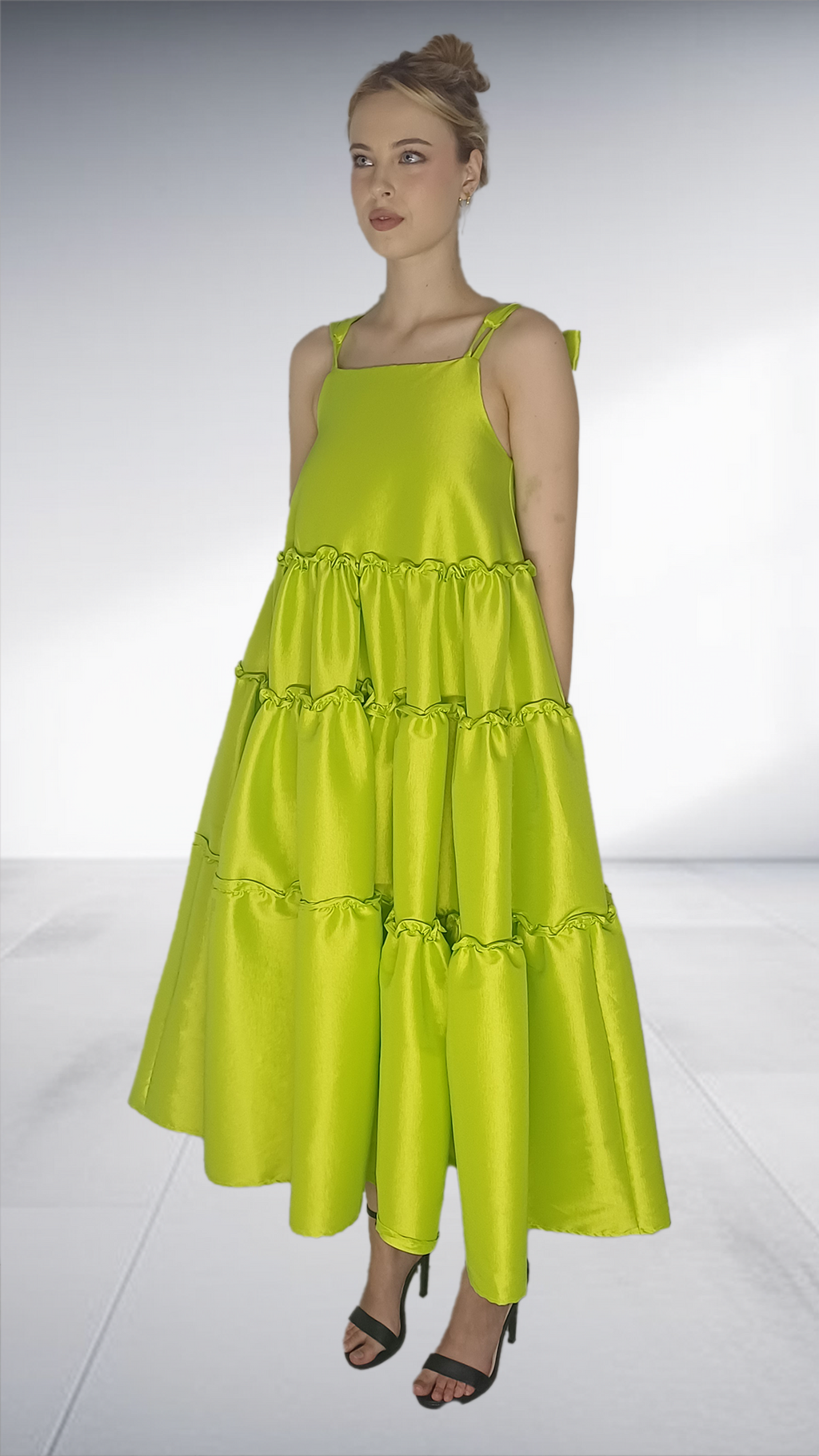 Isabel De Villiers Chartreuse Tiered Maxi Dress