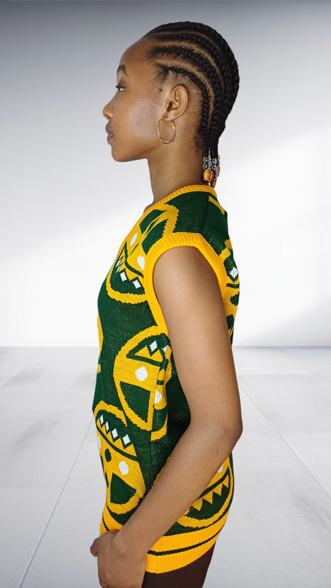 Isiqhaza Green & Gold African Motif Knit Vest