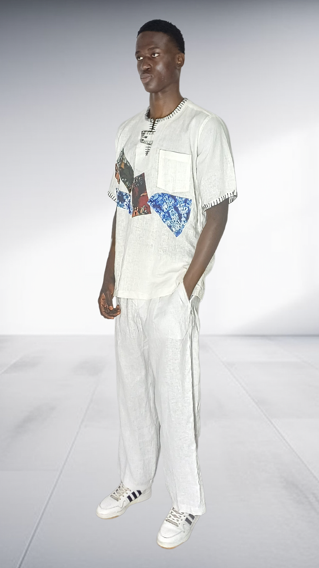 J.O.B White Linen Embroidered Two-Piece Set