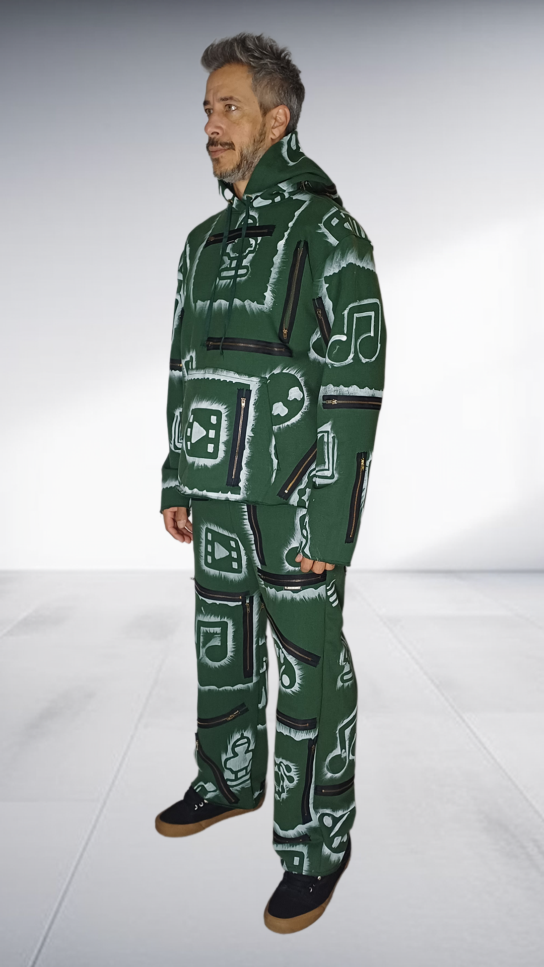 Black Degree African Symbol Print Tracksuit - Forest Green & White