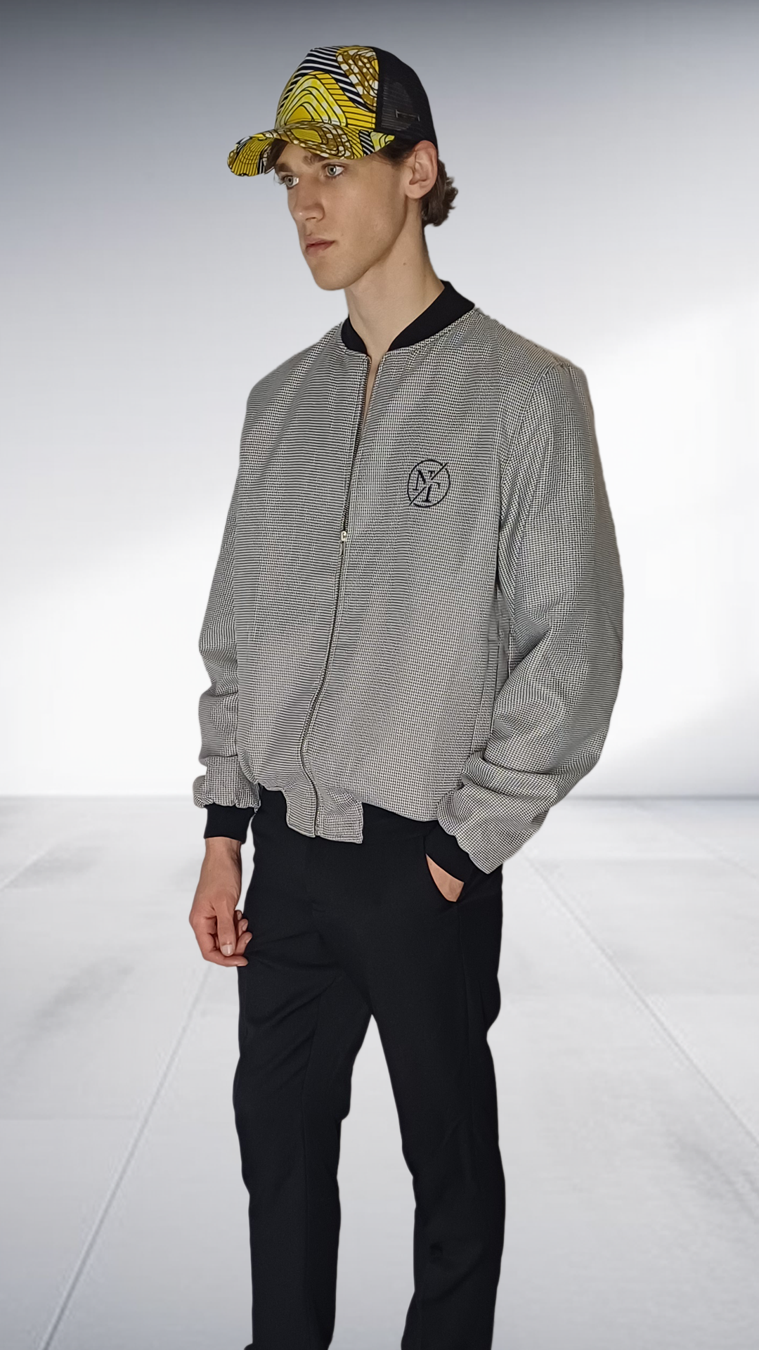 Nivaldo Thierry Houndstooth Bomber Jacket - Grey & Black