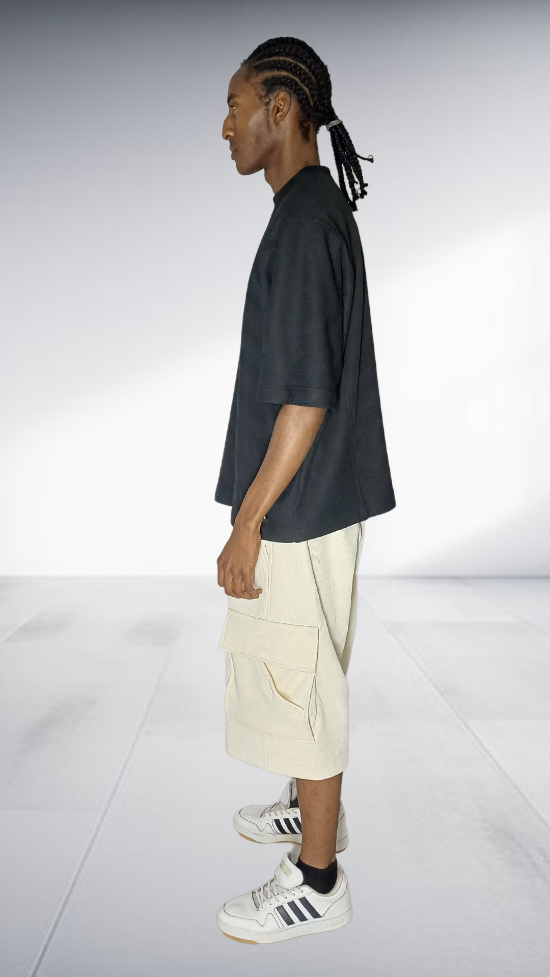 David Tlale Oversized Tee & Cargo Shorts Set - Black & Cream