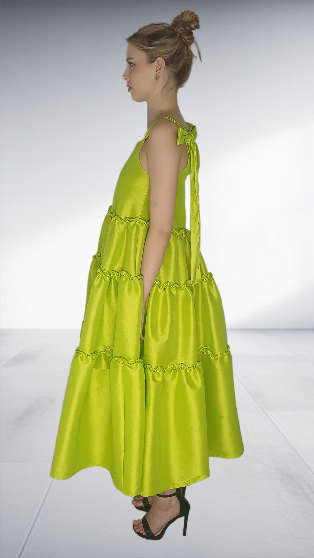 Isabel De Villiers Chartreuse Tiered Maxi Dress