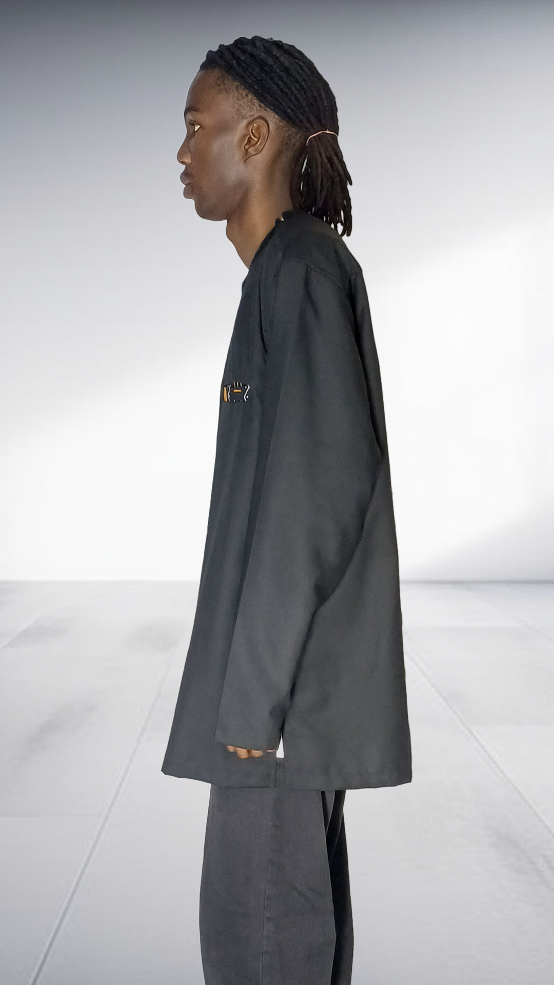 Lolo D African Print Panel Long Sleeve Shirt - Black with Yellow & White Accents