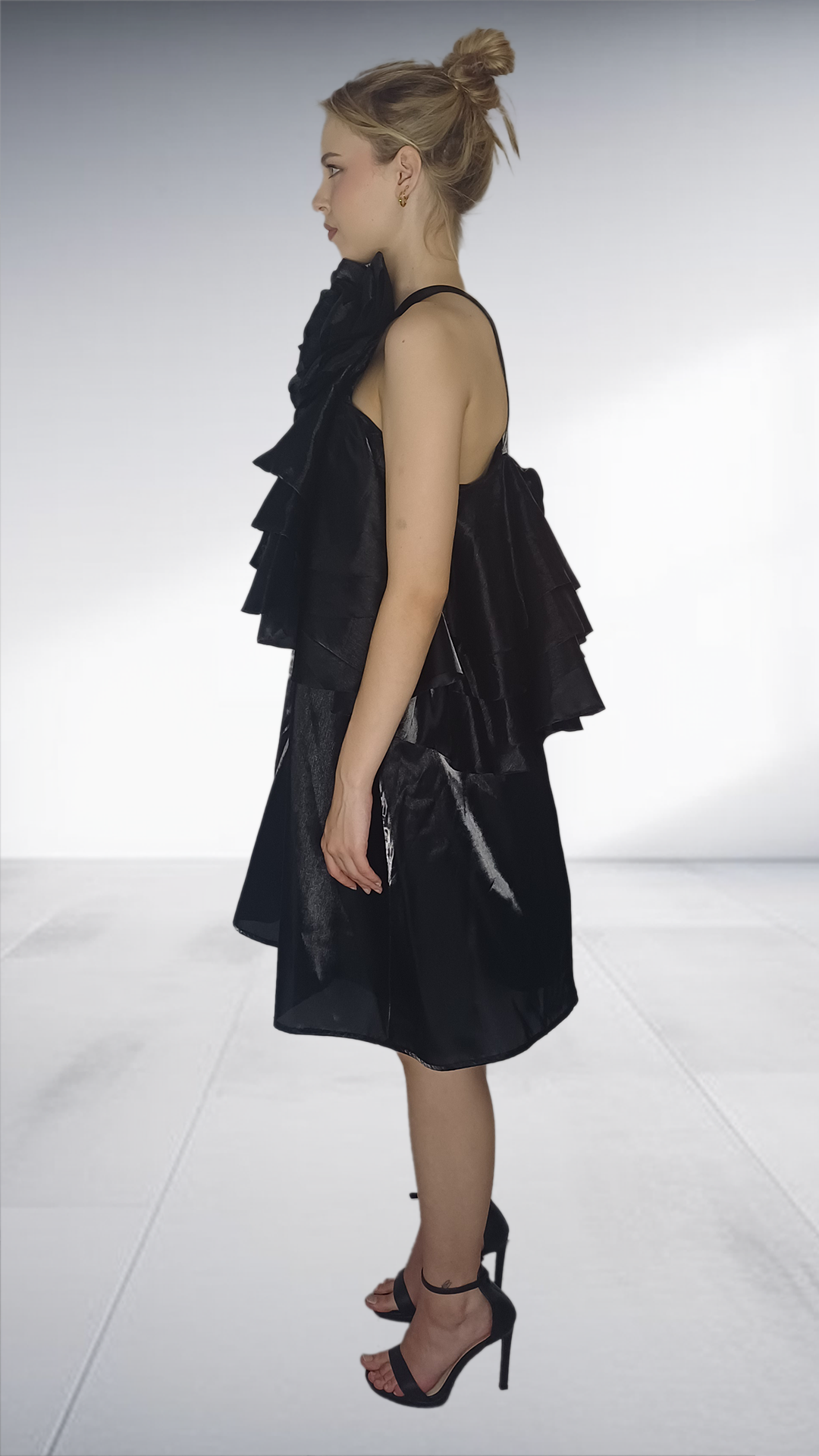 Vera - Black Sculptural Asymmetric Ruffle Dress