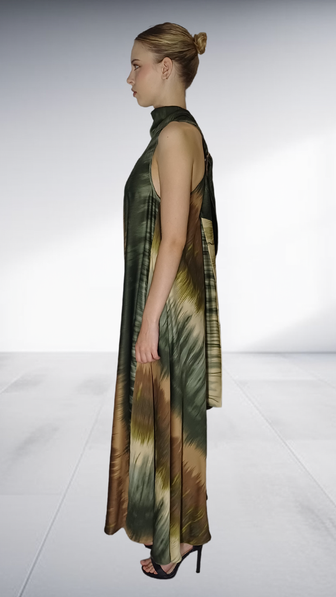 Nina Sedumedi Abstract Print Halter Maxi Dress - Olive & Brown
