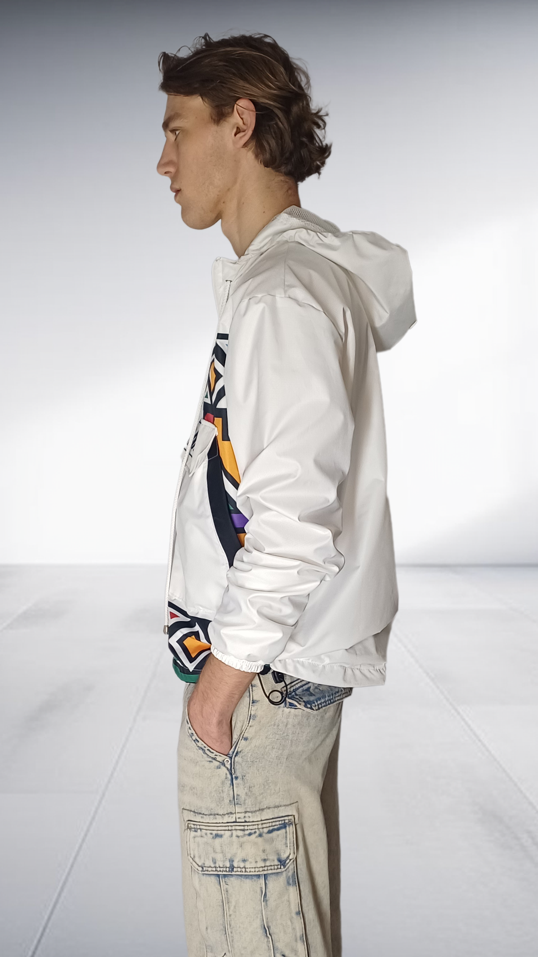 NguniBrand White Ndebele Print Windbreaker