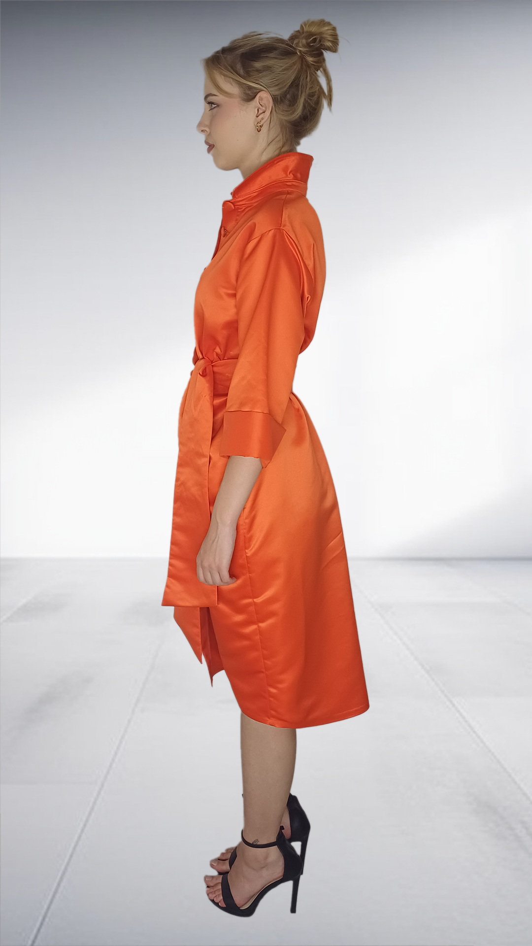 Vibrant Orange Belted Shirt Dress