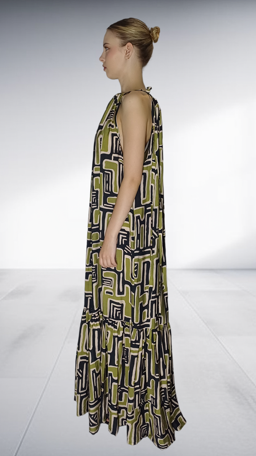 Thula Sindi Geometric Print Halter Maxi Dress - Olive & Black