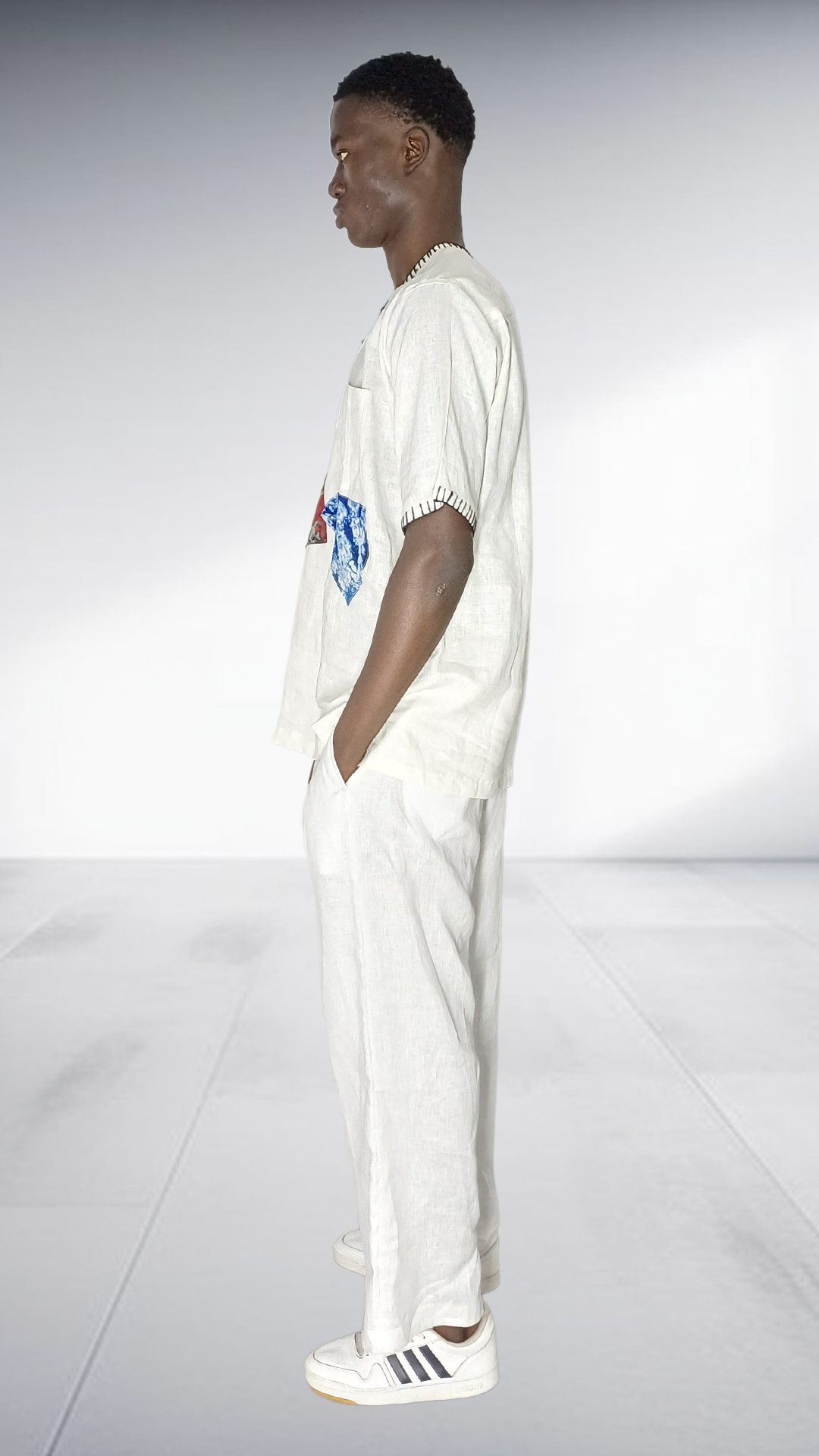 J.O.B White Linen Embroidered Two-Piece Set