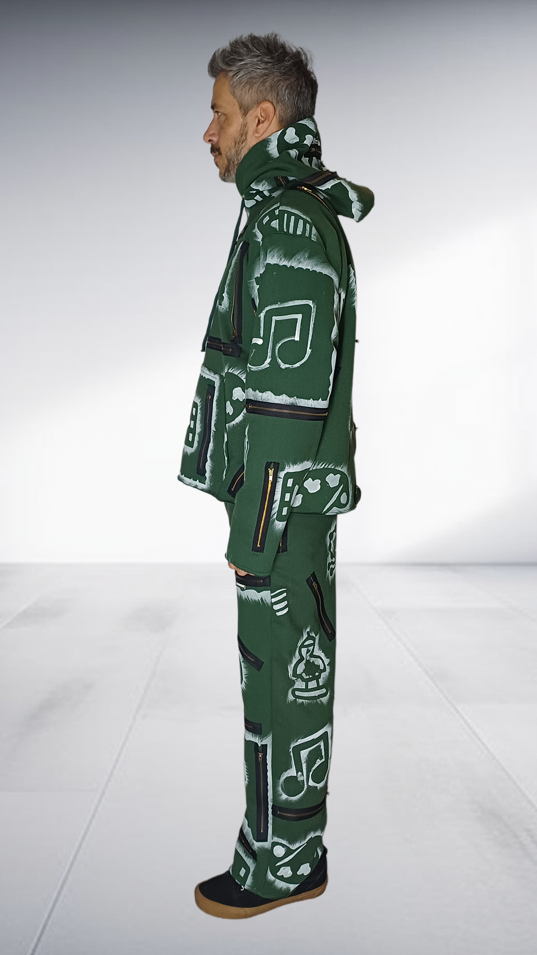 Black Degree African Symbol Print Tracksuit - Forest Green & White