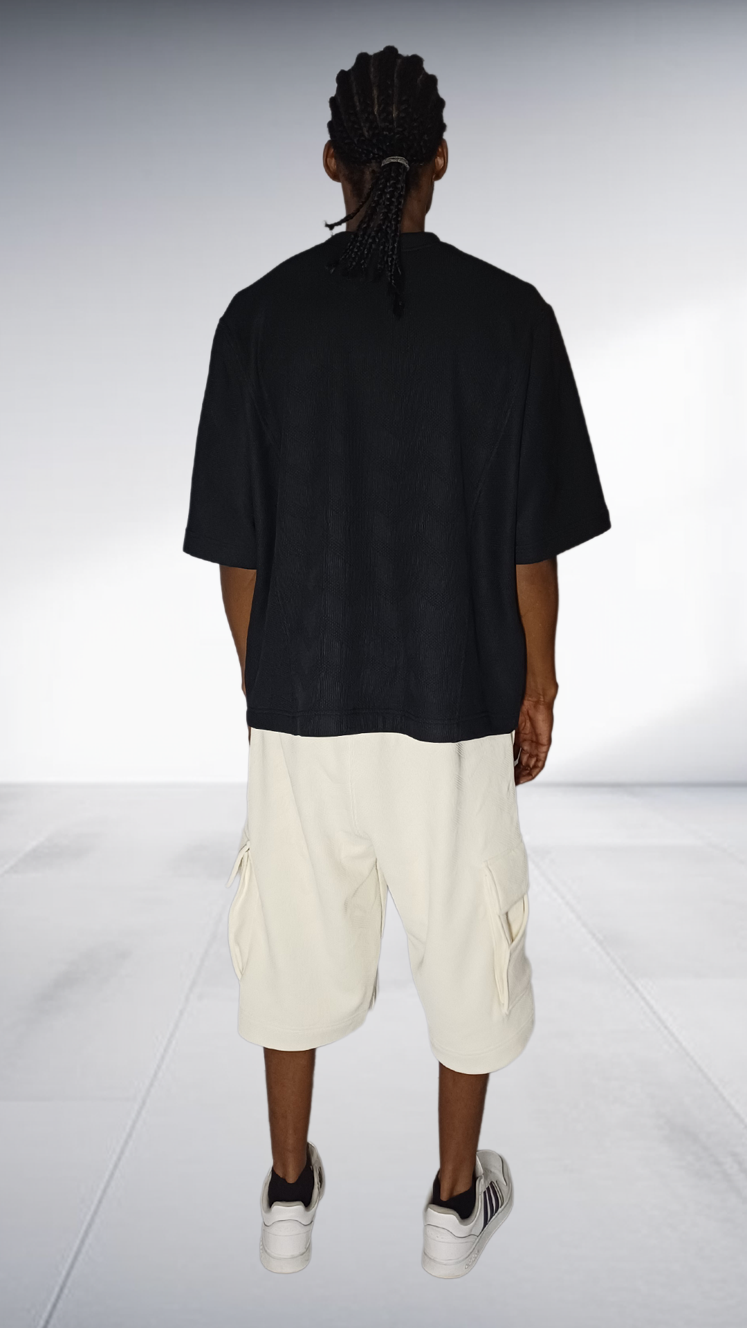 David Tlale Oversized Tee & Cargo Shorts Set - Black & Cream