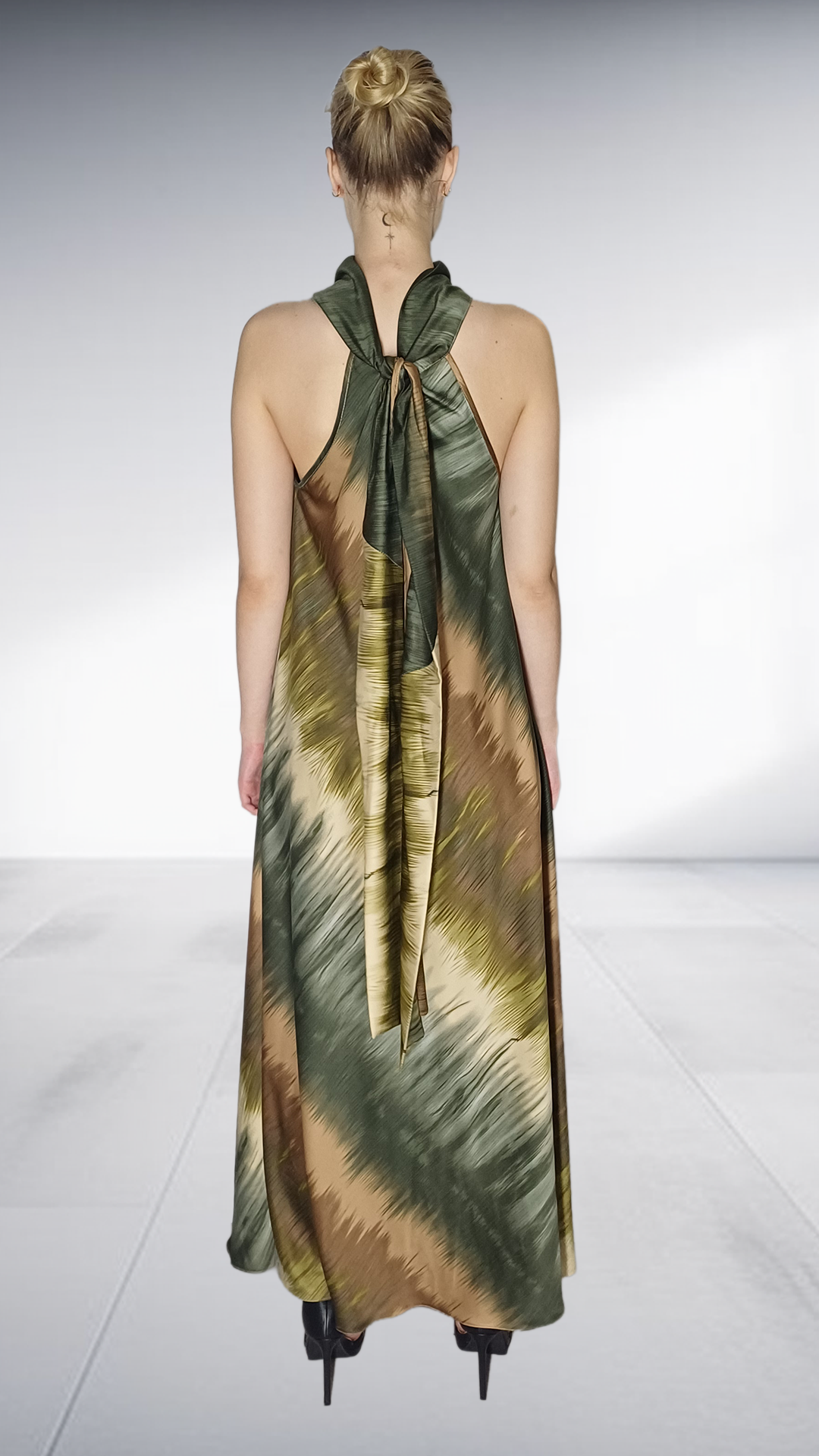 Nina Sedumedi Abstract Print Halter Maxi Dress - Olive & Brown