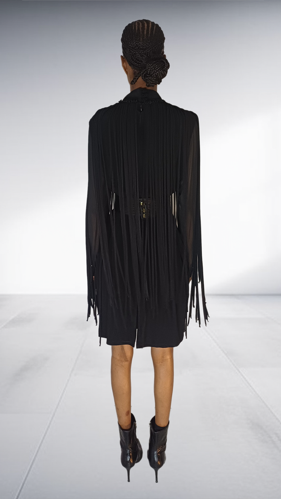 David Tlale Black Fringe Tassel Mock Neck Dress