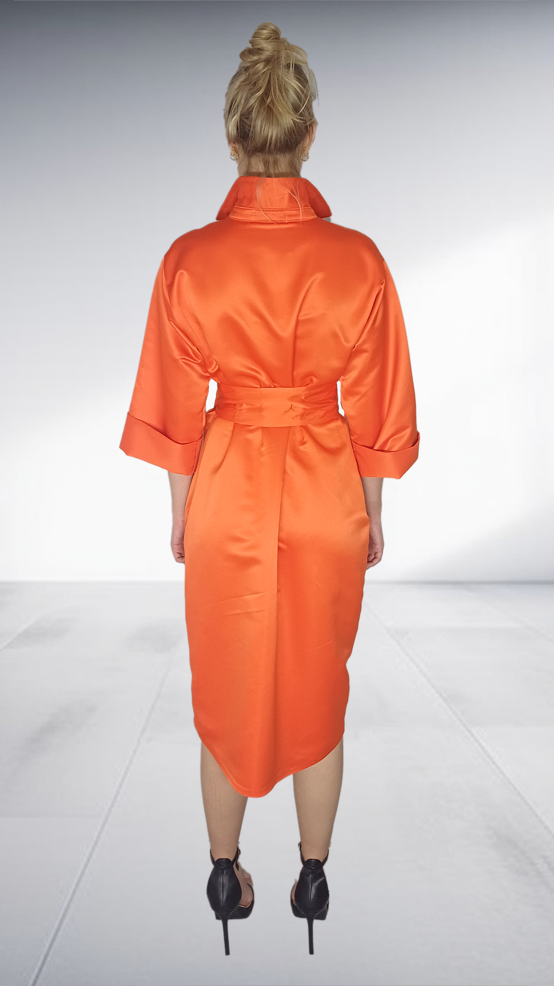 Vibrant Orange Belted Shirt Dress