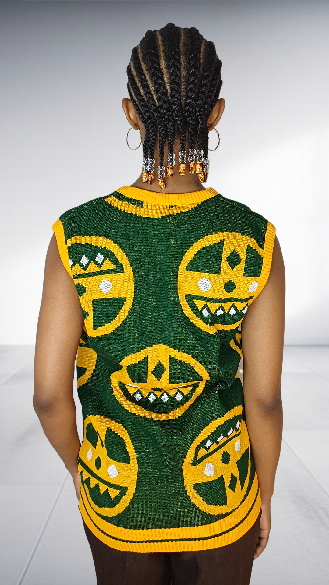 Isiqhaza Green & Gold African Motif Knit Vest