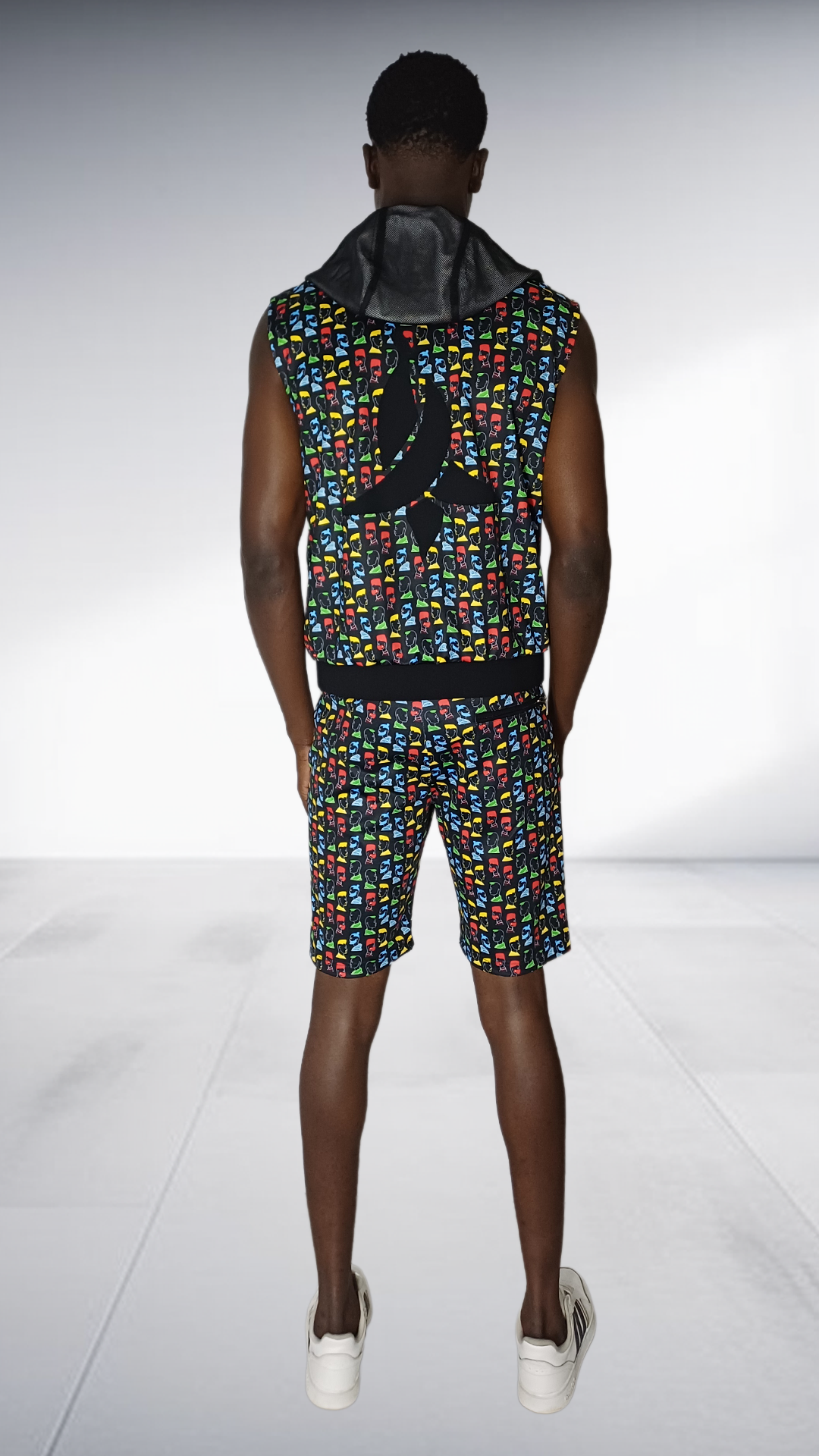 Naked Ape Multicolor Print Vest & Shorts Set - Black