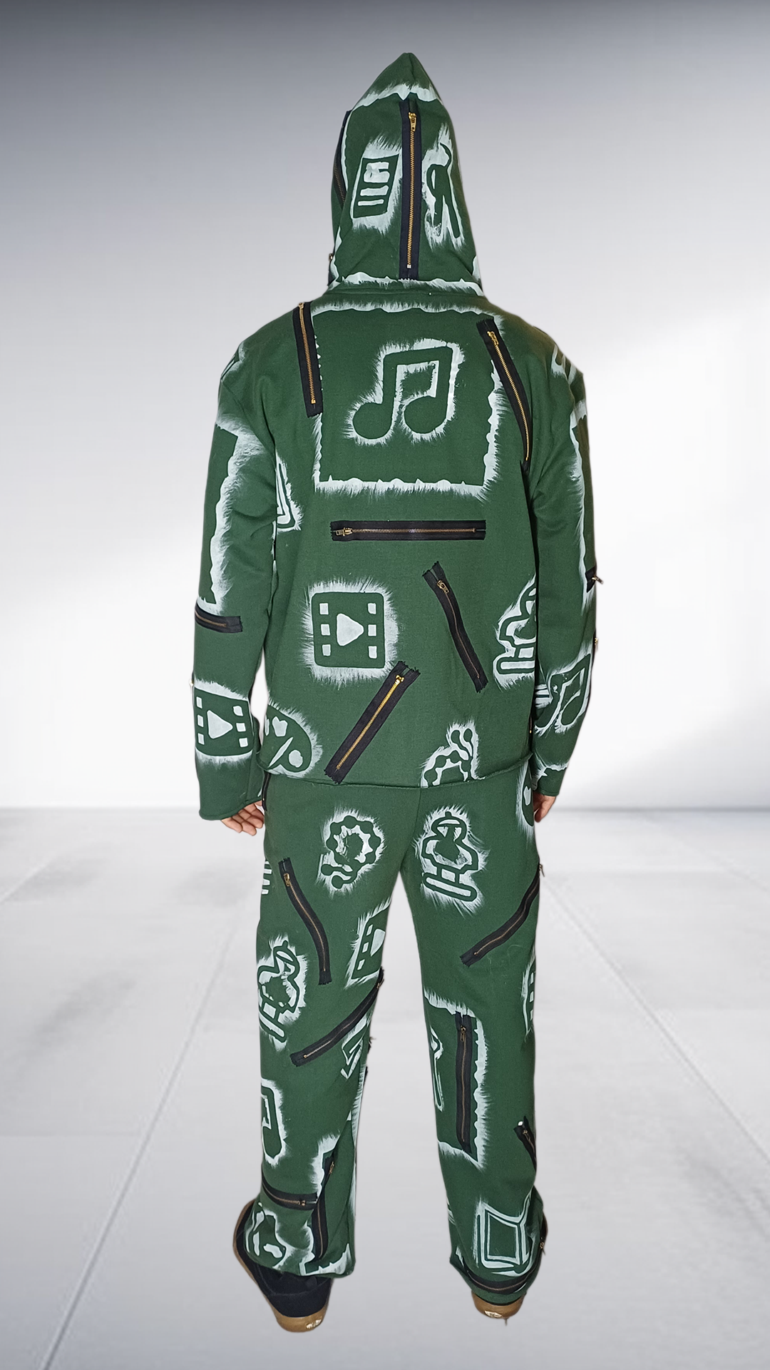Black Degree African Symbol Print Tracksuit - Forest Green & White