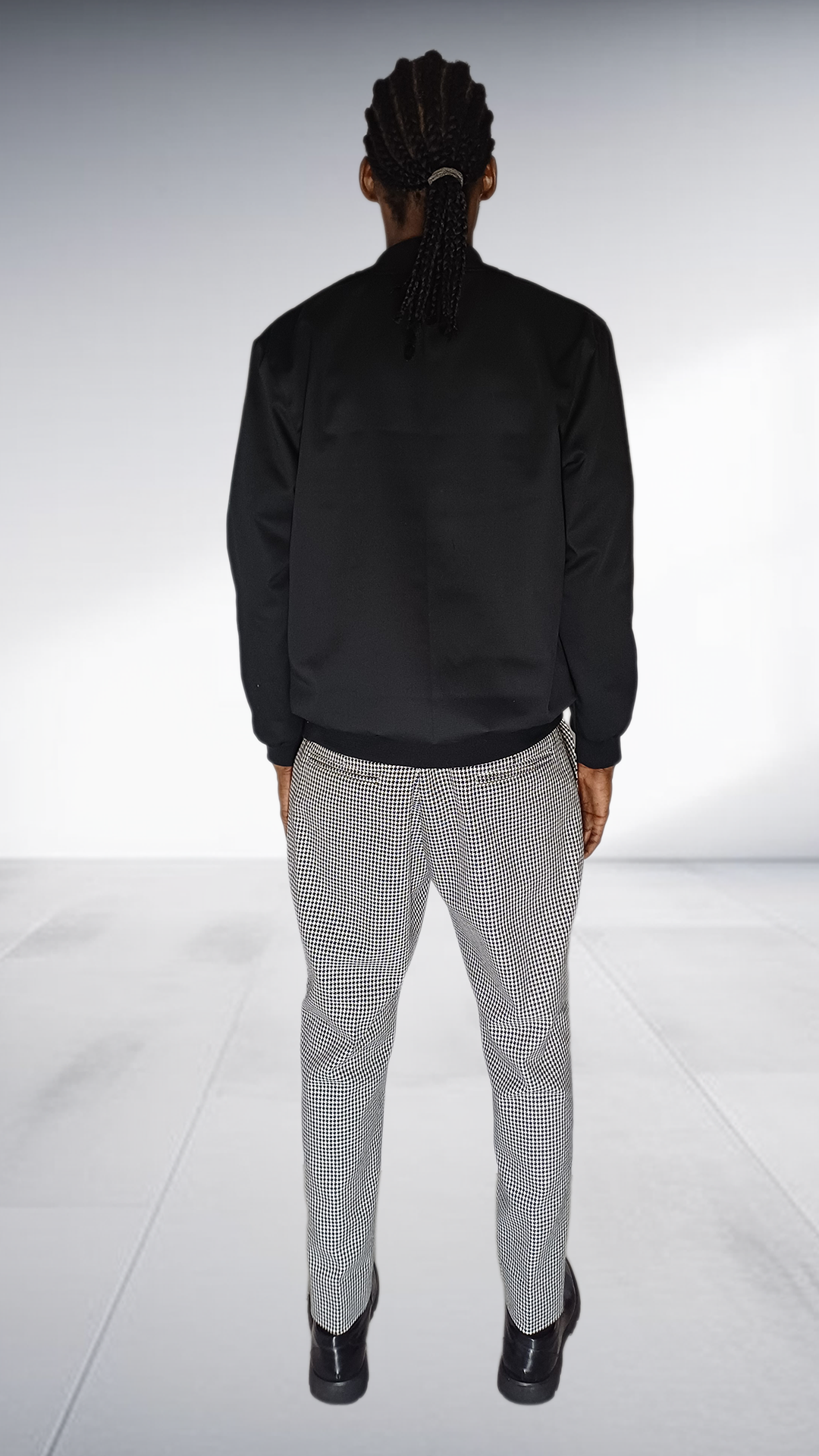 Ephymol Geometric Fringe Bomber Jacket & Houndstooth Trousers Set