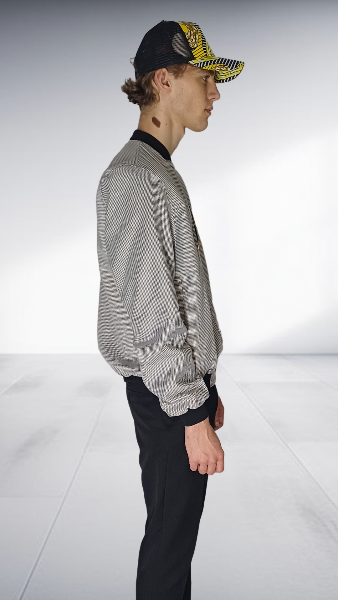 Nivaldo Thierry Houndstooth Bomber Jacket - Grey & Black