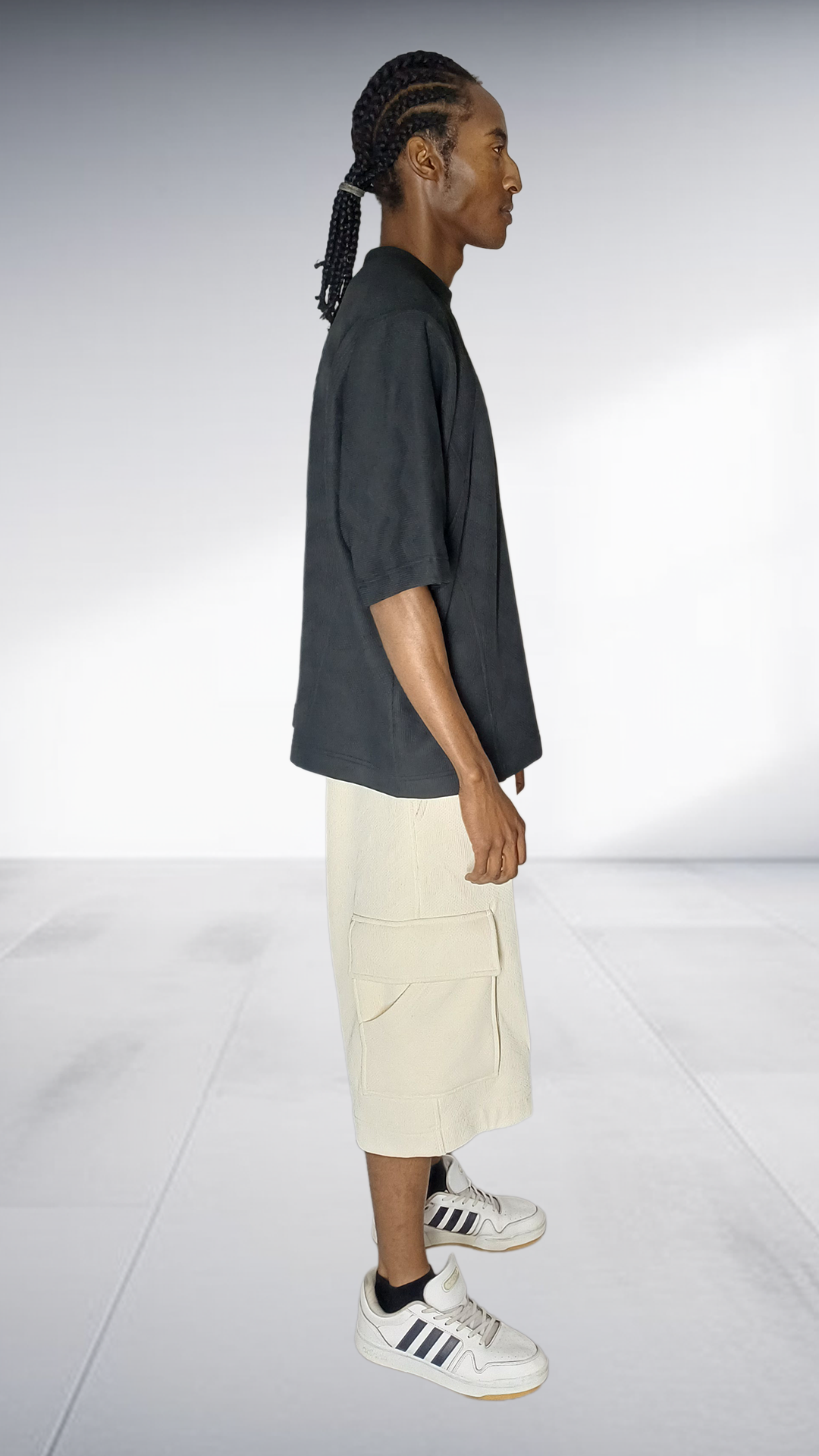 David Tlale Oversized Tee & Cargo Shorts Set - Black & Cream