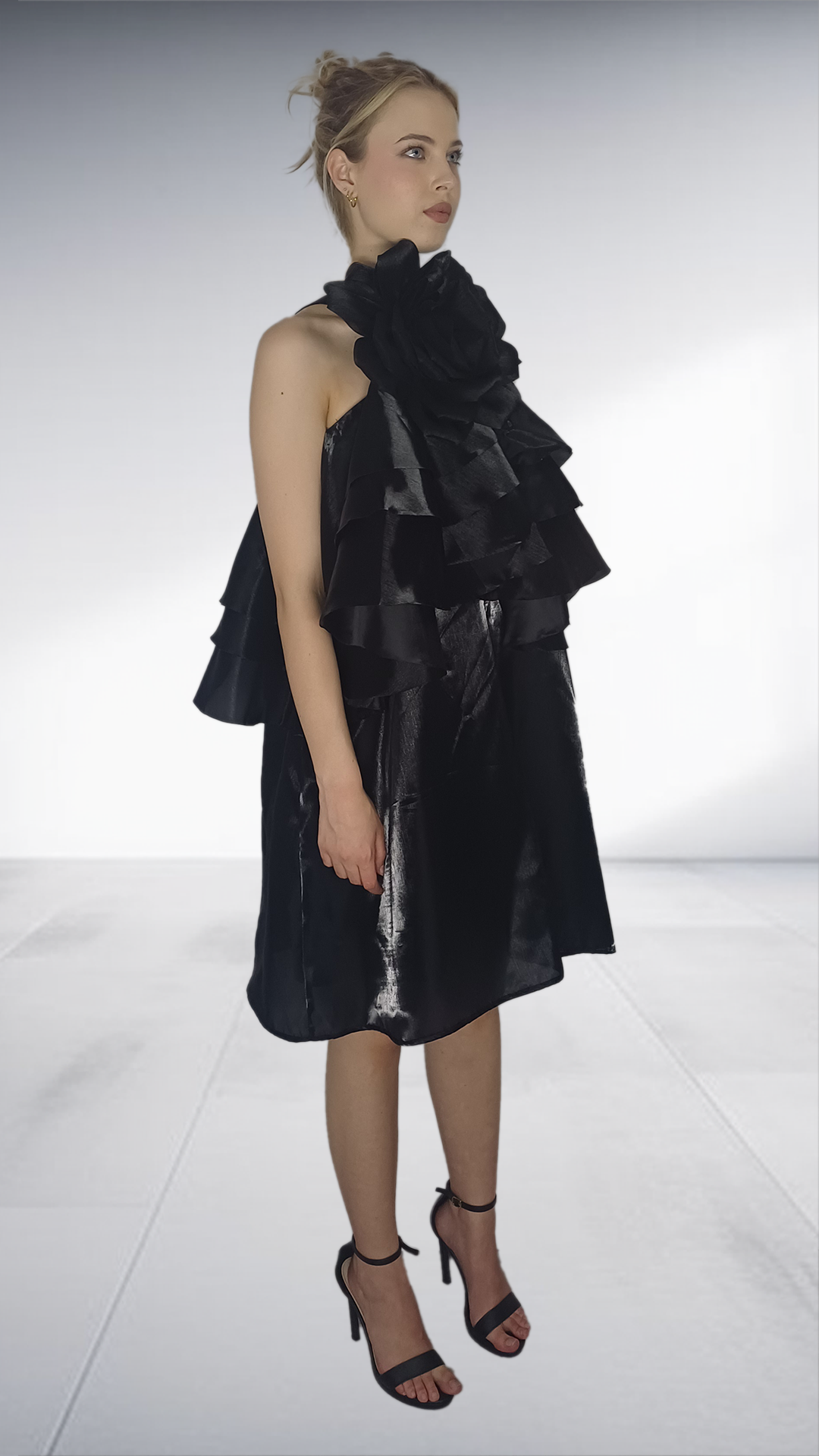 Vera - Black Sculptural Asymmetric Ruffle Dress