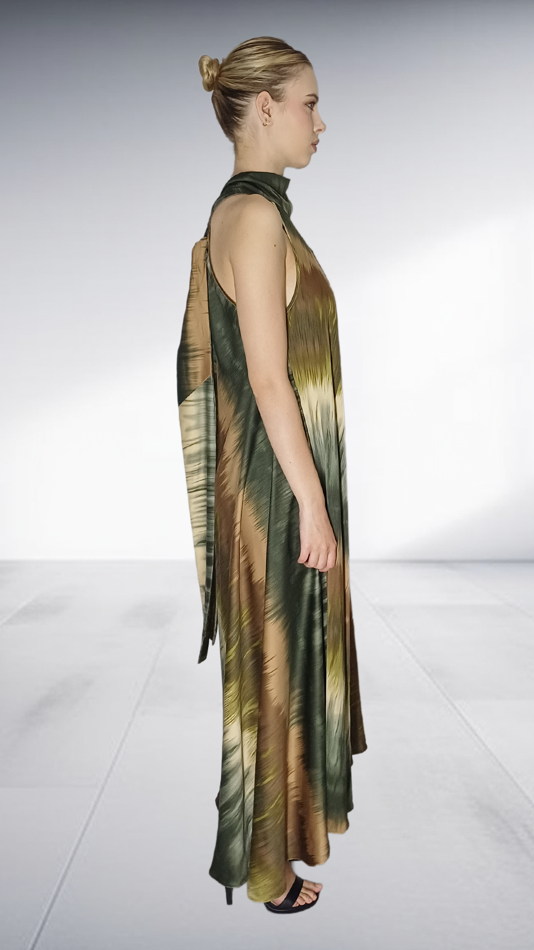 Nina Sedumedi Abstract Print Halter Maxi Dress - Olive & Brown