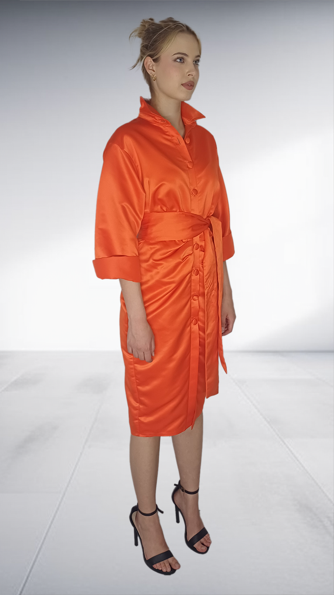 Matte Nolim Vibrant Orange Belted Shirt Dress