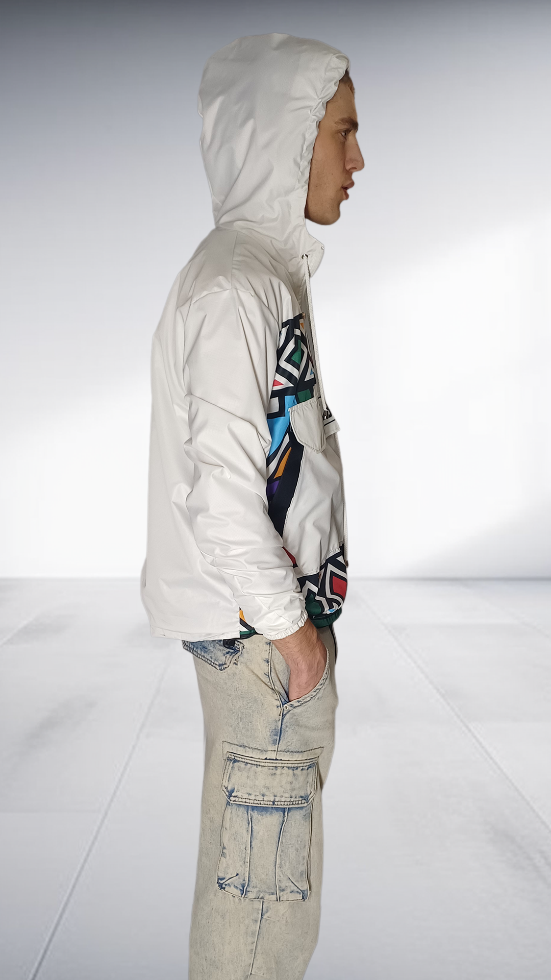 NguniBrand White Ndebele Print Windbreaker