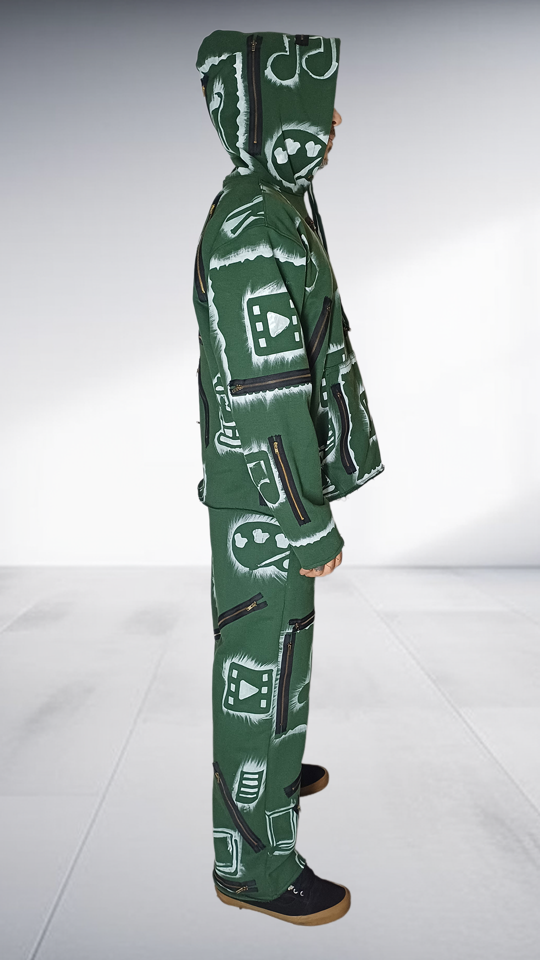 Black Degree African Symbol Print Tracksuit - Forest Green & White