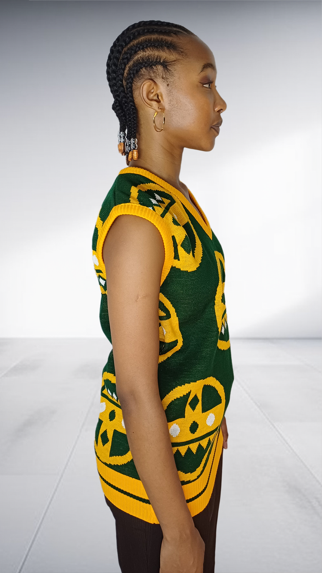 Isiqhaza Green & Gold African Motif Knit Vest