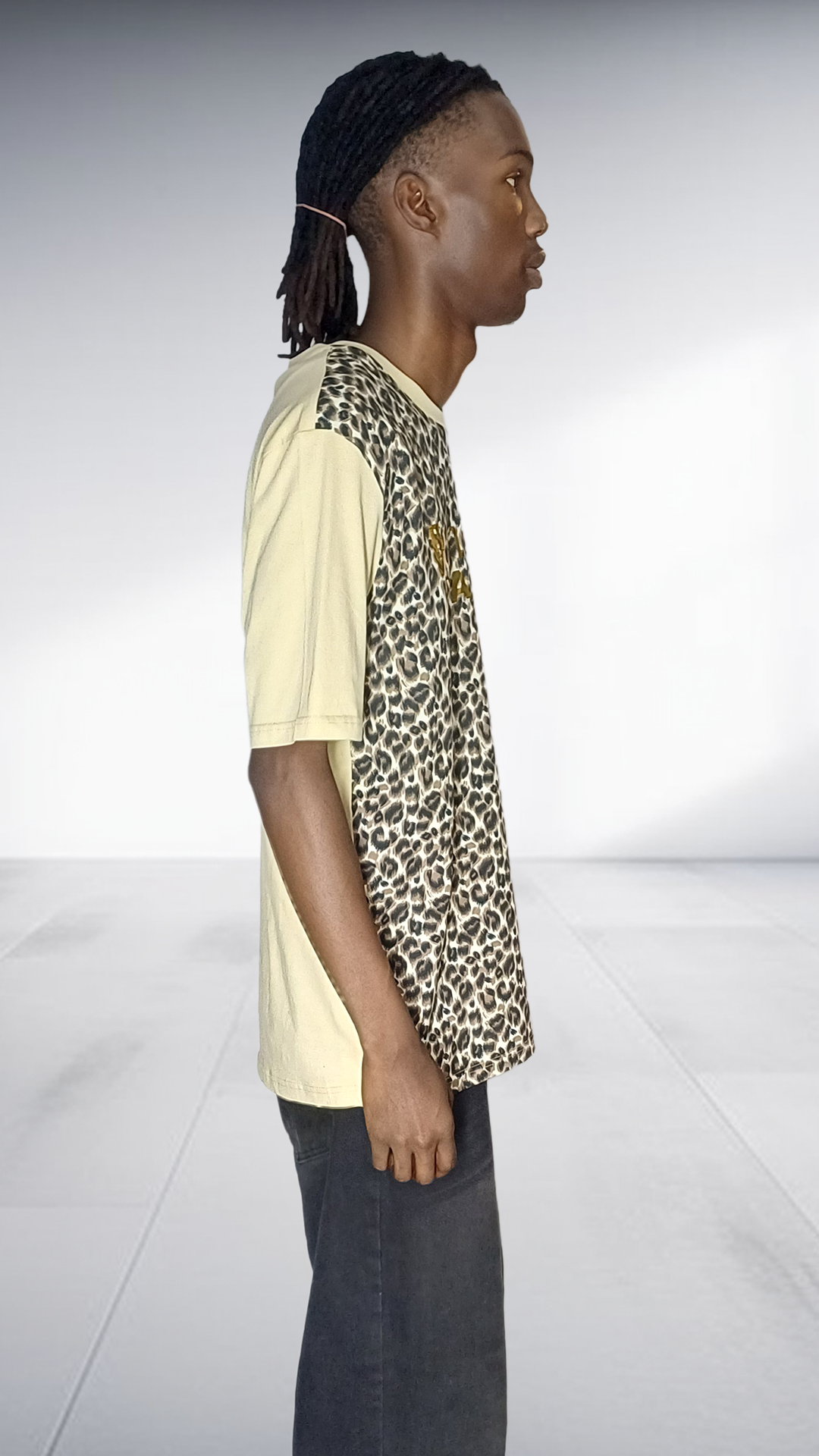 Fundundzi Leopard Print T-Shirt with Metallic Gold Text - Beige & Cream