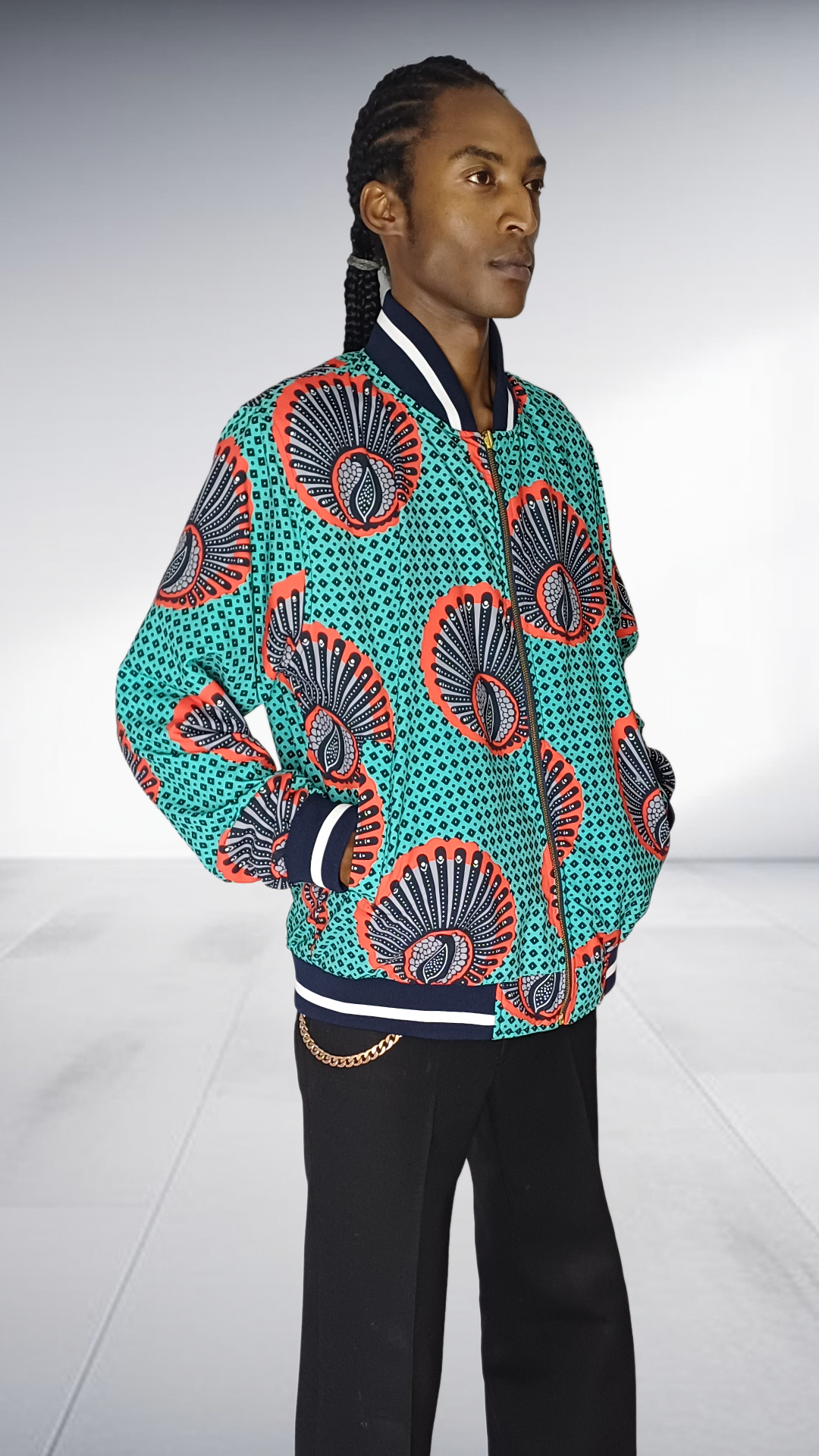 Reversible Mille Collines Peacock Bomber Jacket - Turquoise & Coral
