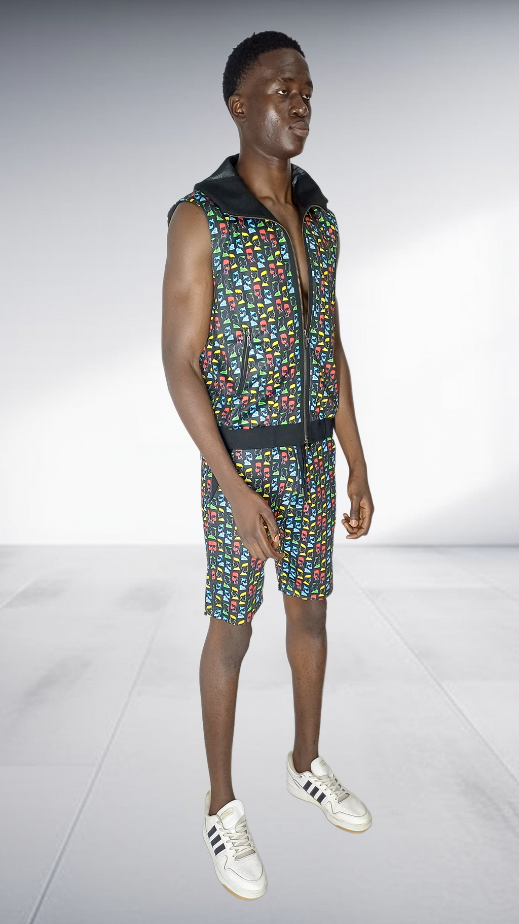 Naked Ape Multicolor Print Vest & Shorts Set - Black
