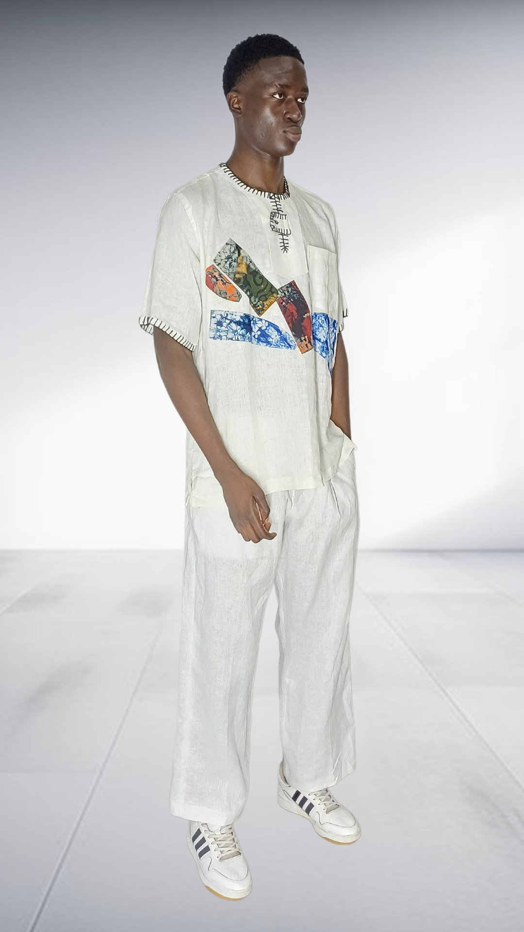 J.O.B White Linen Embroidered Two-Piece Set