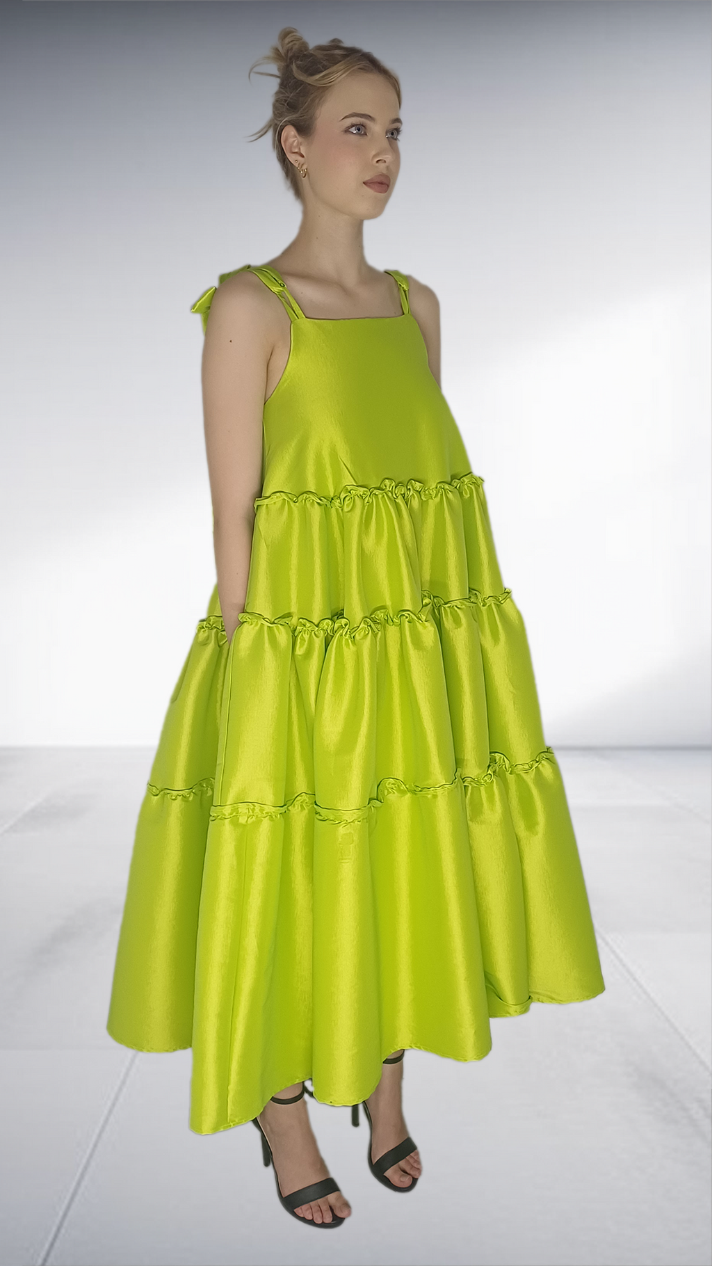 Isabel De Villiers Chartreuse Tiered Maxi Dress