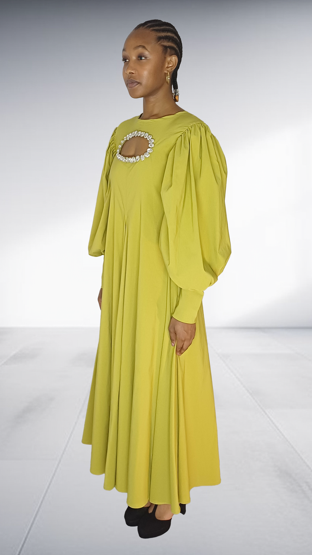 Agape Chartreuse Embellished Cutout Maxi Dress
