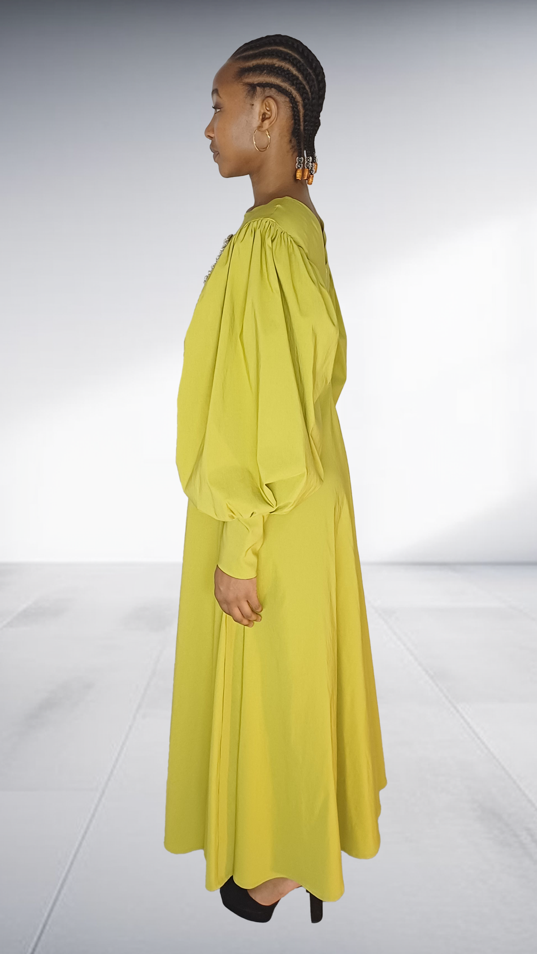 Agape Chartreuse Embellished Cutout Maxi Dress