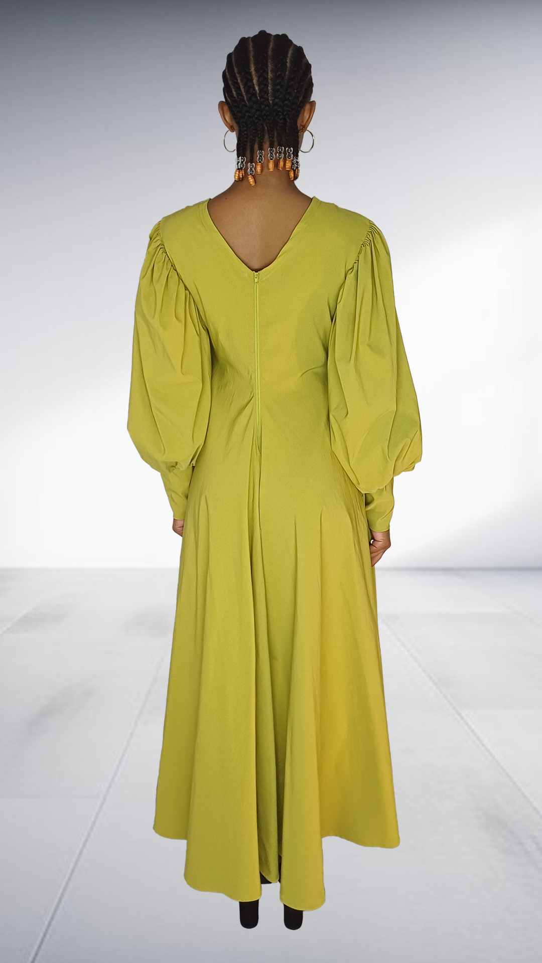 Agape Chartreuse Embellished Cutout Maxi Dress