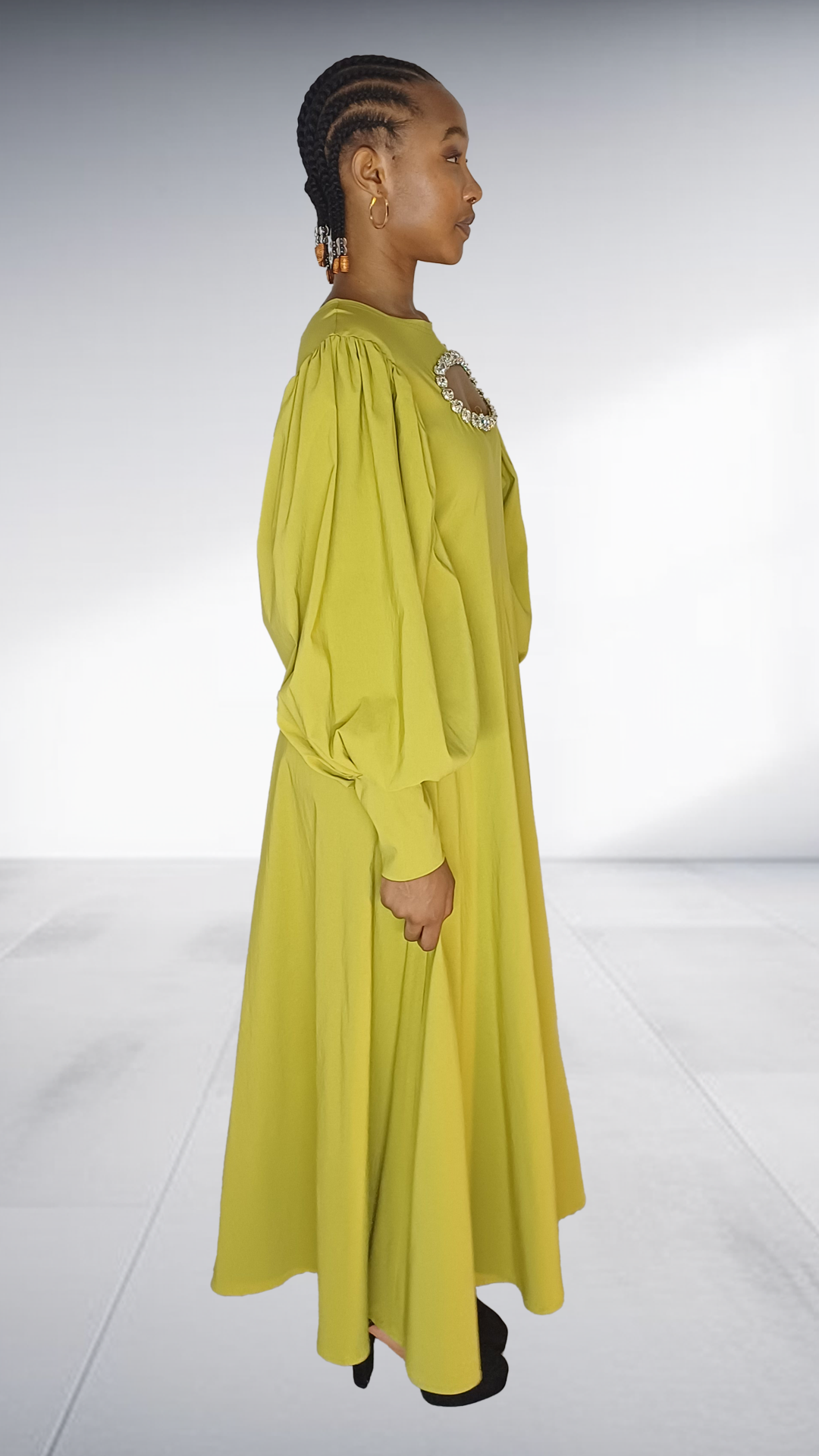 Agape Chartreuse Embellished Cutout Maxi Dress