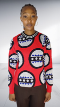 Isiqhaza Red African Mask Motif Knit Sweater