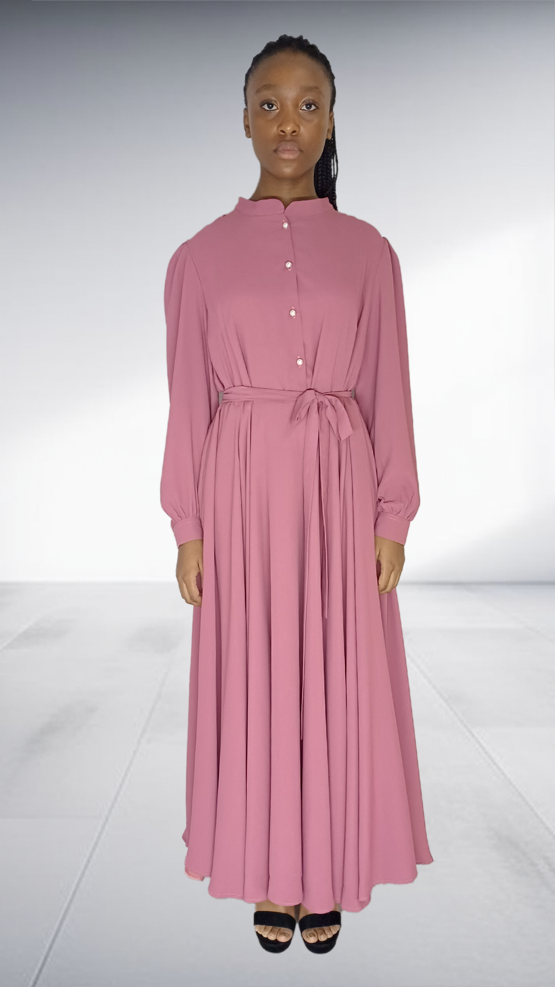 Dusty Pink Belted Maxi Shirt Dress
