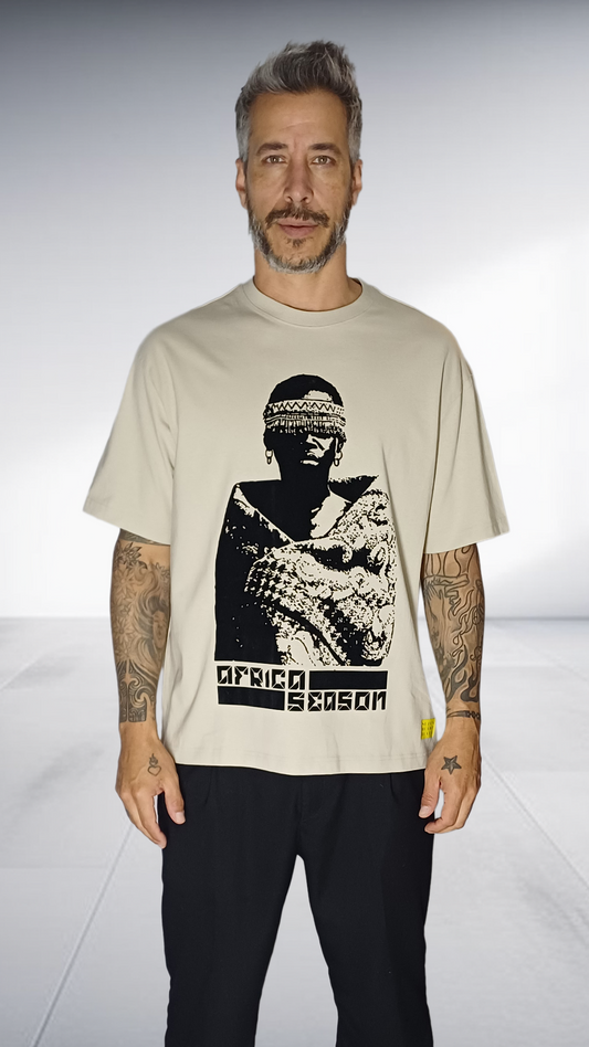 SE7EN HEART BEATS Africa Season Graphic T-Shirt - Sand & Black