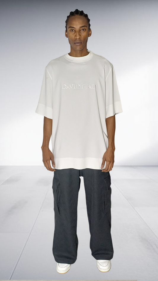 David Tlale Signature Oversized Tee & Cargo Pants Set - White & Charcoal